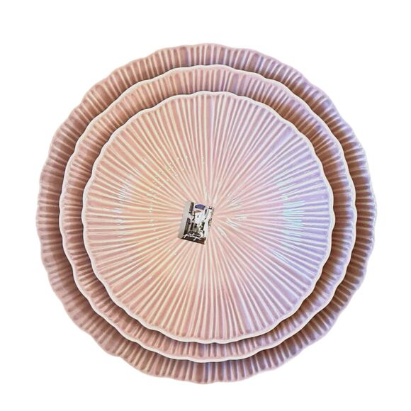 Gorgeous Pink Fluted Nesting Serving Bowls Set of 3 LARGE Made In Portugal New - Picture 9 of 16